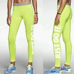Nike pro Neon Green “just do it” leggings size S